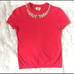 XS S hot pink Kate Spade sweater jewel collar top